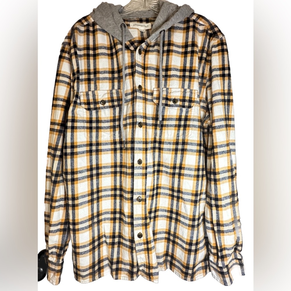 Aéropostale Plaid‎ Flannel Button Down Shirt Hoodie Winter Fall Men’s Size L